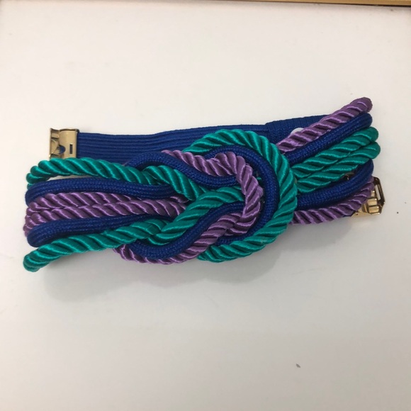 Vintage 80s Braided Rope Cord Belt Purple Blue Teal w Hook Clasp 25” Waist - Picture 1 of 10